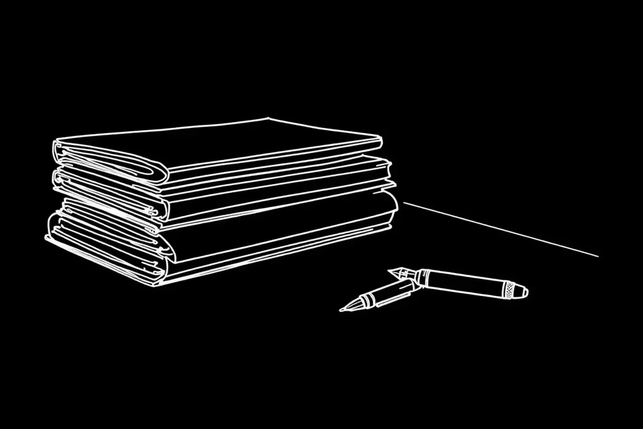 Disegno a penna bianca: Documenti contrattuali impilati su una scrivania