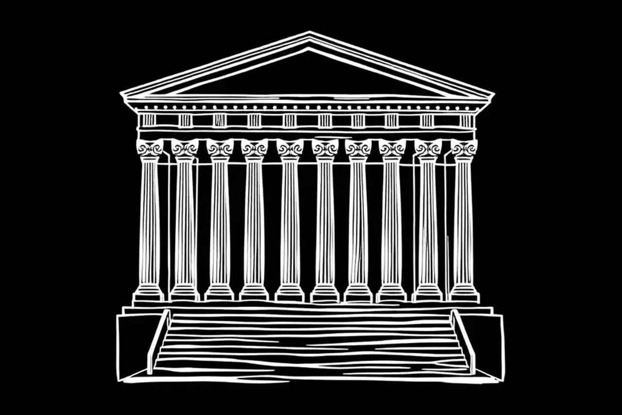 Disegno a penna bianca: Facciata istituzionale con colonne classiche in luce diurna